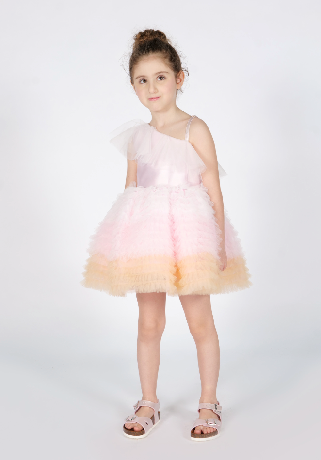 Abito vestito monospalla in tulle con volant arricciati Fun&Fun bambina