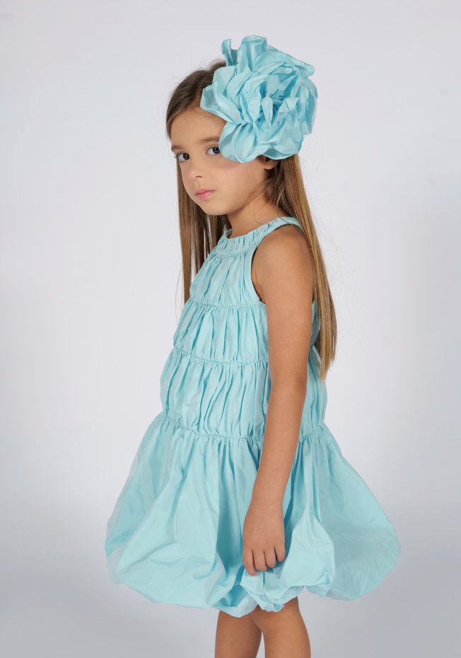 Abito abitino in taffetà con scollo all’americana e corpetto arricciato Fun&Fun bambina