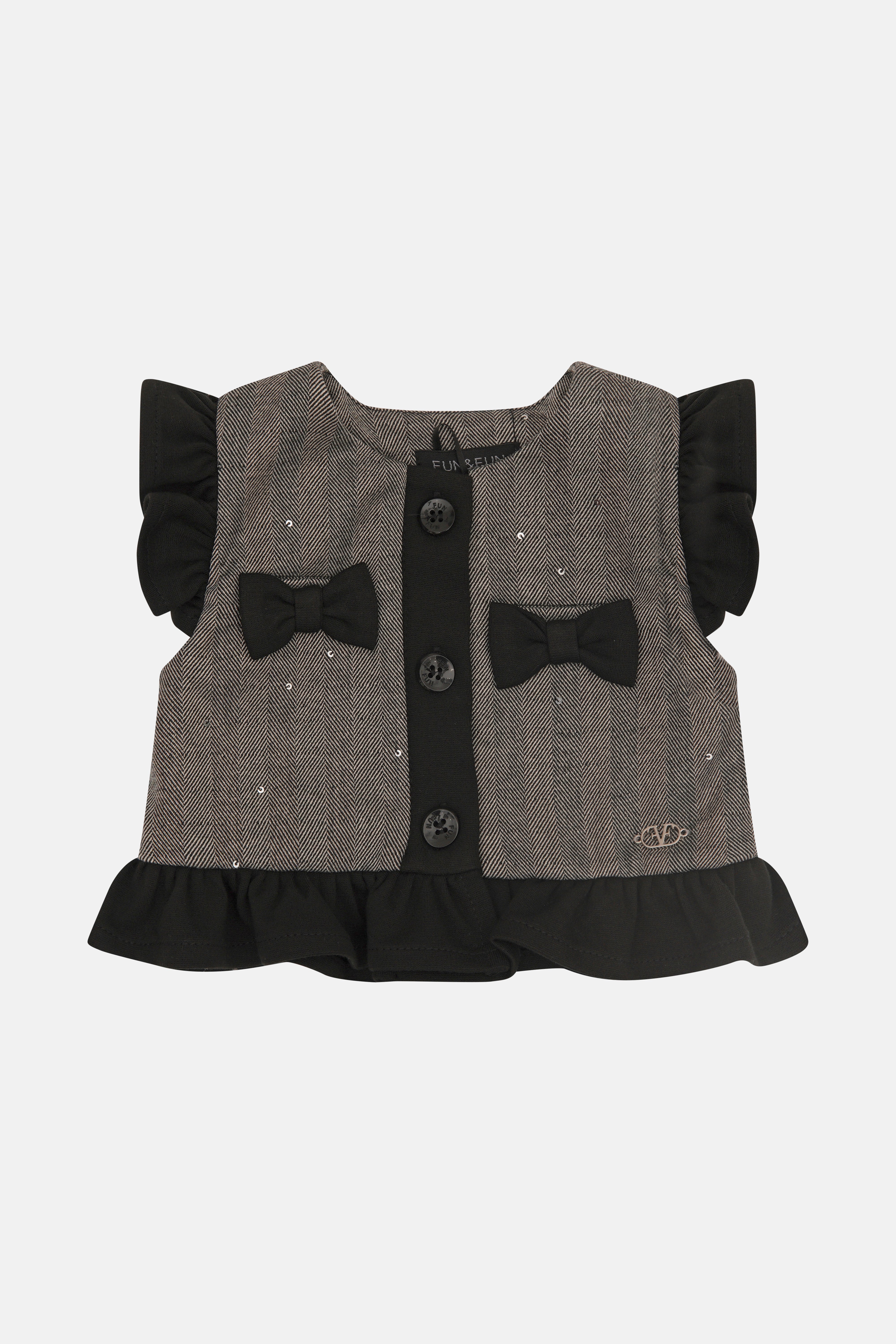 Gilet in Tessuto Spigato con Fiocco Neonato Fun&Fun Bambina - FW26