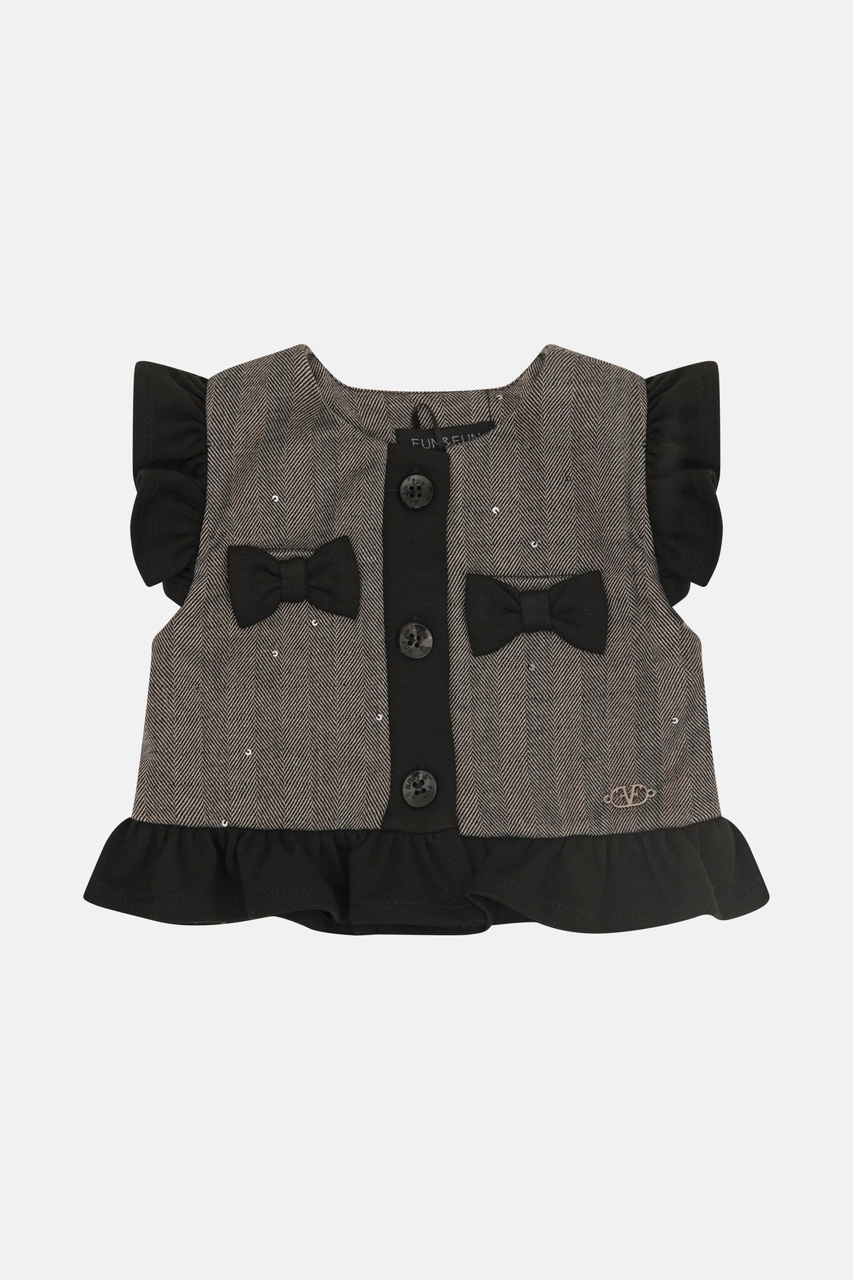 Gilet in Tessuto Spigato con Fiocco Neonato Fun&Fun Bambina - FW26