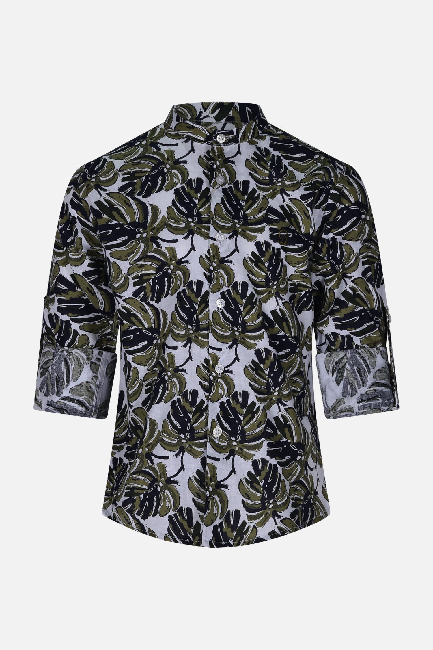 Camicia in Lino Fantasia Floreale con Collo Coreano Siviglia bambino