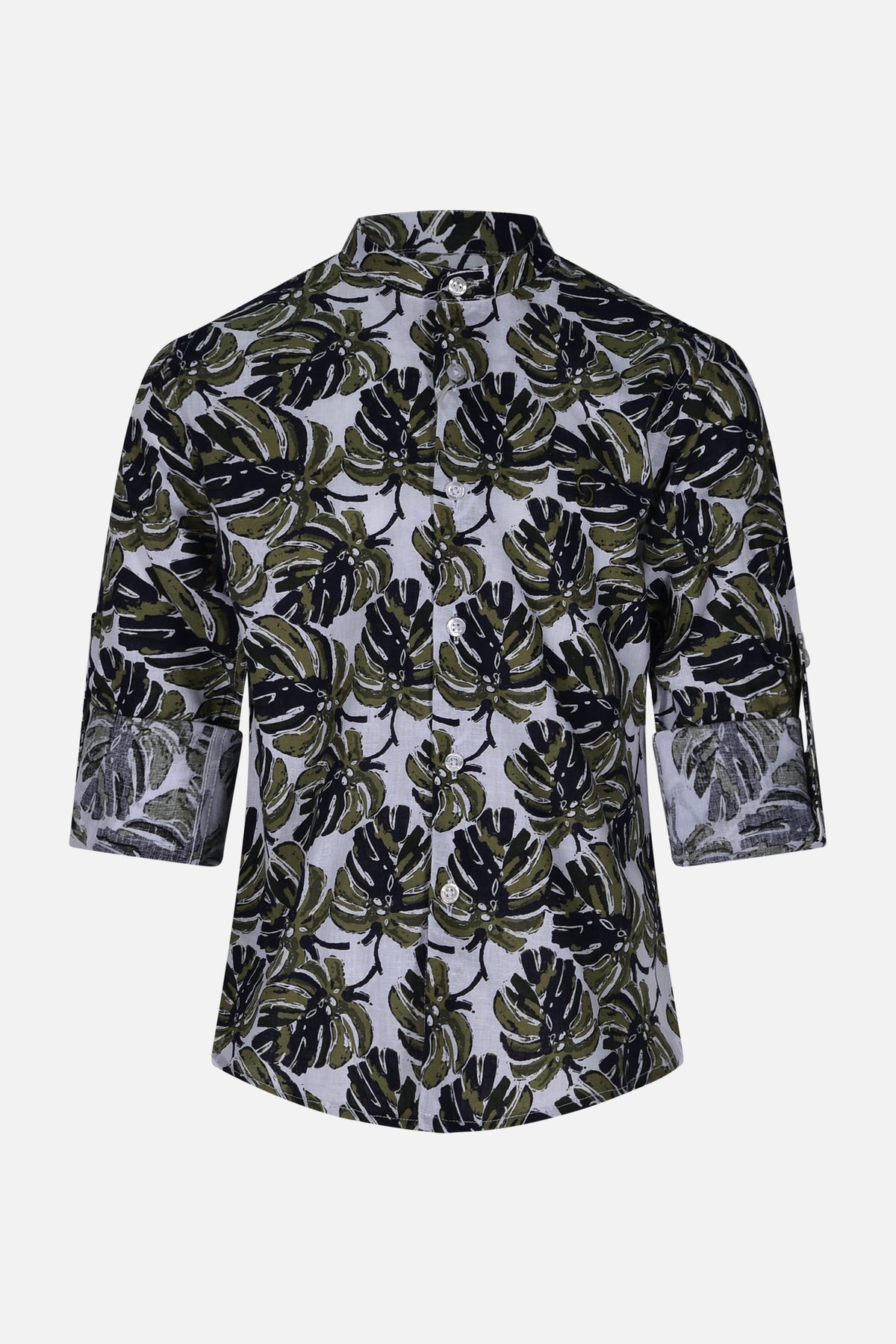 Camicia in Lino Fantasia Floreale con Collo Coreano Siviglia bambino
