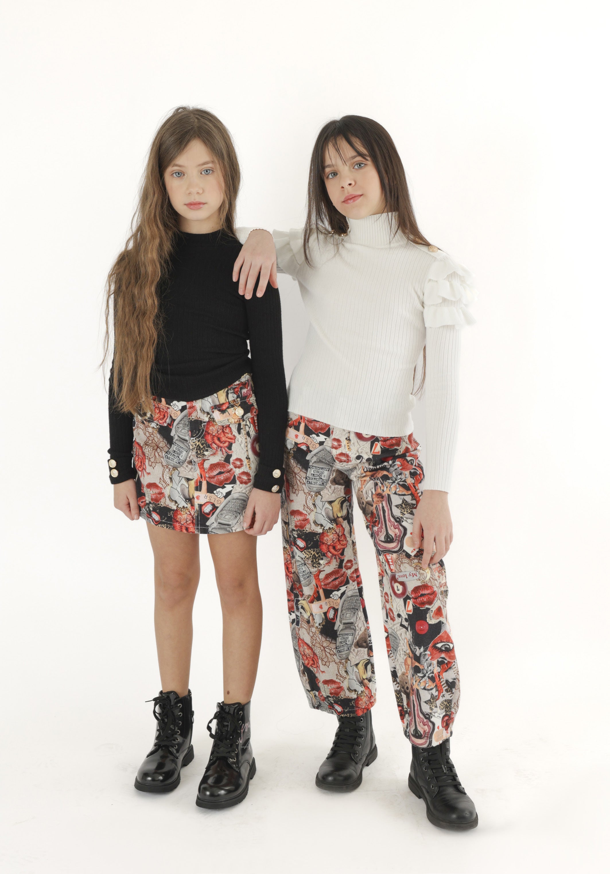 HLove Pantalone Palazzo in Denim Stampato Multicolor Bambina - FW26